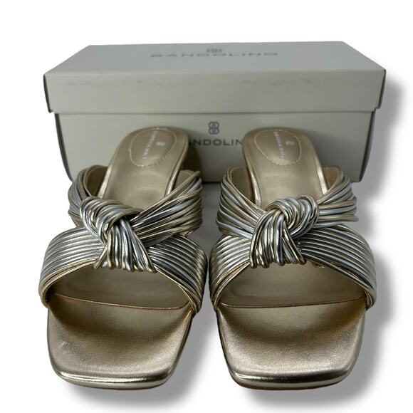 NEW Bandolino Sandals Size 7 Metallic Gold Wedge Slip On Knotted Square Toe Y2K - Picture 5 of 12
